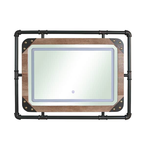 Furniture of America Orvair 23.63 in. x 31.5 in. Contemporary Round Framed Brown Wall Mirror