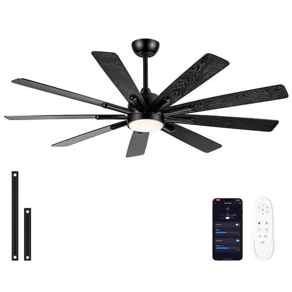 Coastal 62 in. Smart Indoor Matte Black Ceiling Fan with Light, Reversible Plywood Blades and Remote Control