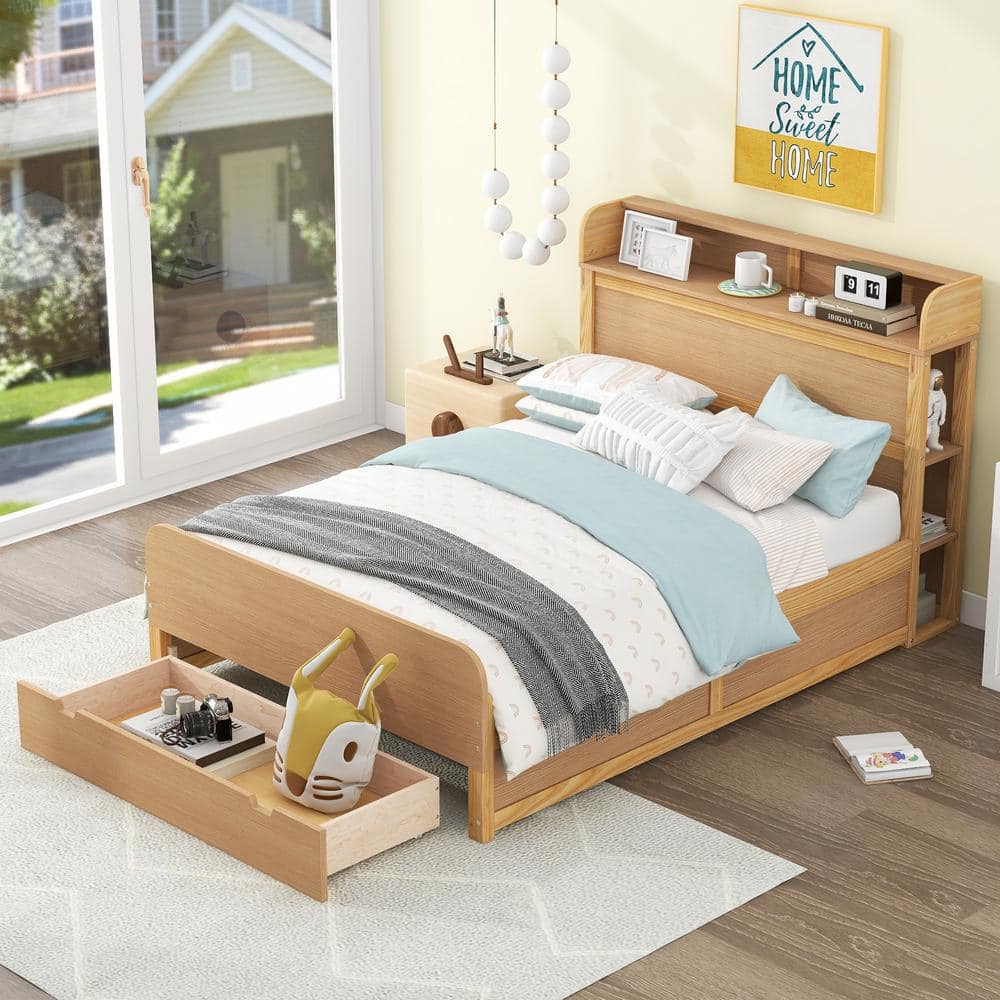 Harper & Bright Designs Wood (Brown) Wood Frame Full Size Platform Bed ...