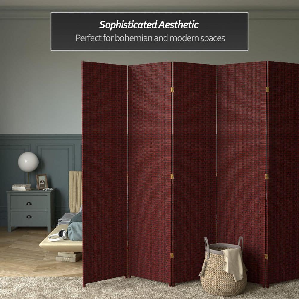 Red and Black 7 Ft Tall Woven Fiber 8-Panel Room Divider