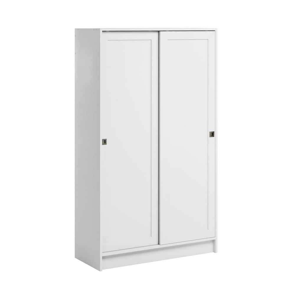 Elite Plus White 65 in. Accent Cabinet Office Storage Cabinet with 4 Adjustable Shelves and Sliding Doors