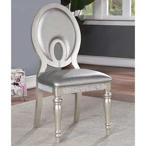 Foxtrail Silver Glam Faux Leather Padded Side Dining Chairs With Mirrored Accents (Set of 2)