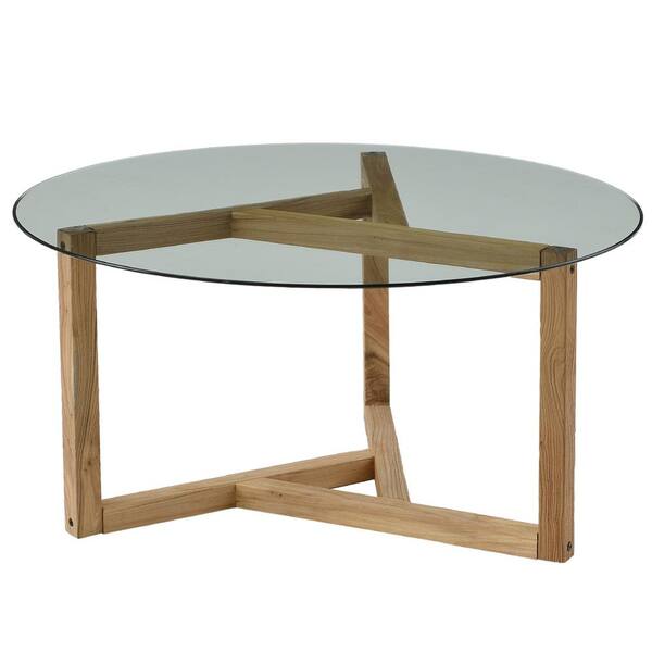 Aisword 35 4 In Round Glass Coffee, Wood Glass Coffee Table Round