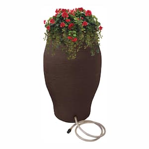 50 Gal. Earth Brown Water Urn Flat-Back Rain Barrel with Integrated Planter and Diverter Kit