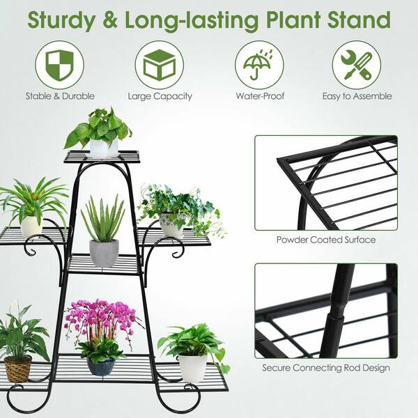 32 in. Tall Indoor/Outdoor Black Iron Plant Stand 7-Tiered