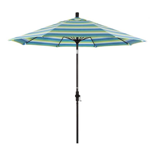 California Umbrella 9 ft. Outdoor Market Patio Umbrella Bronze Aluminum Pole Fiberglass Ribs Collar Tilt Crank Lift in Sunbrella