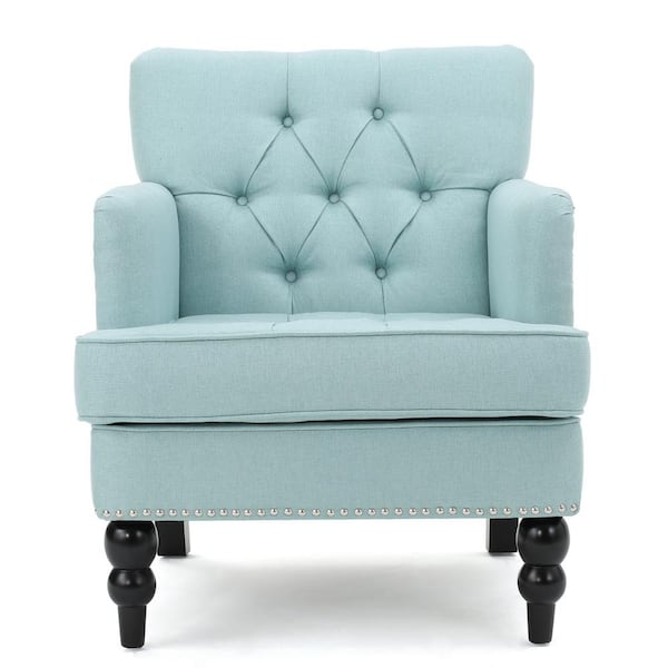 Noble House Malone Tufted Light Blue Fabric Club Chair with Stud Accents