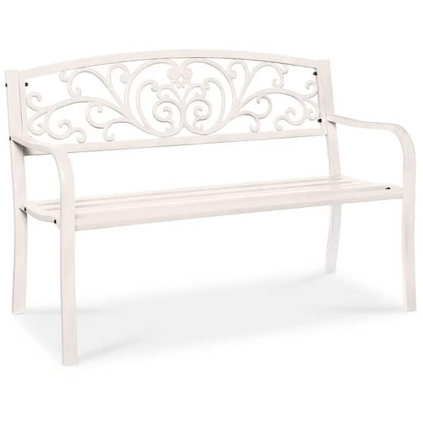 3-Person White Metal Outdoor Bench