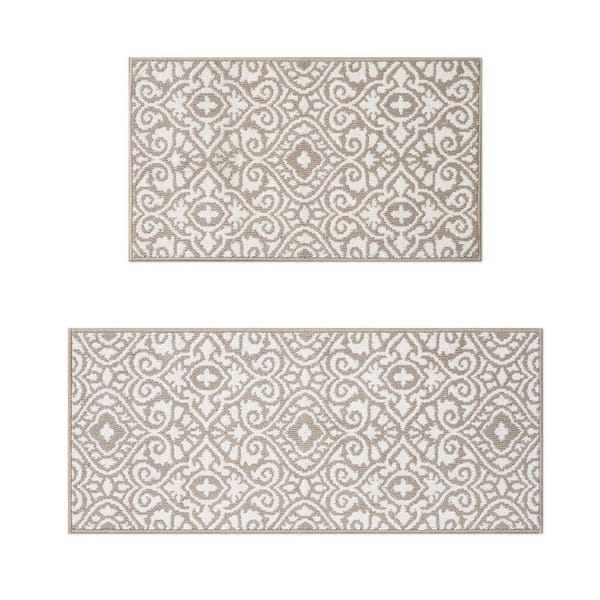 Feya 2-Tone Linen/Ivory 2 ft. x 5 ft Persian Polypropylene 2-Piece Rug Set