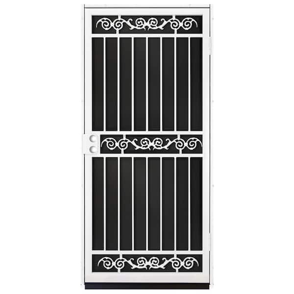 Unique Home Designs 36 in. x 80 in. Sylvan White Surface Mount Outswing Steel Security Door with Black Perforated Aluminum Screen