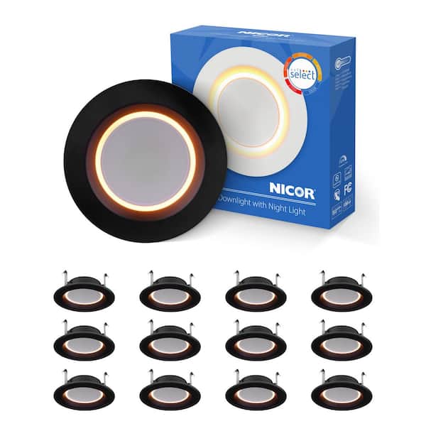 RDN 4 in. Black Selectable CCT Housing Required Integrated LED Recessed Light Trim with Nightlight, 12-Pack