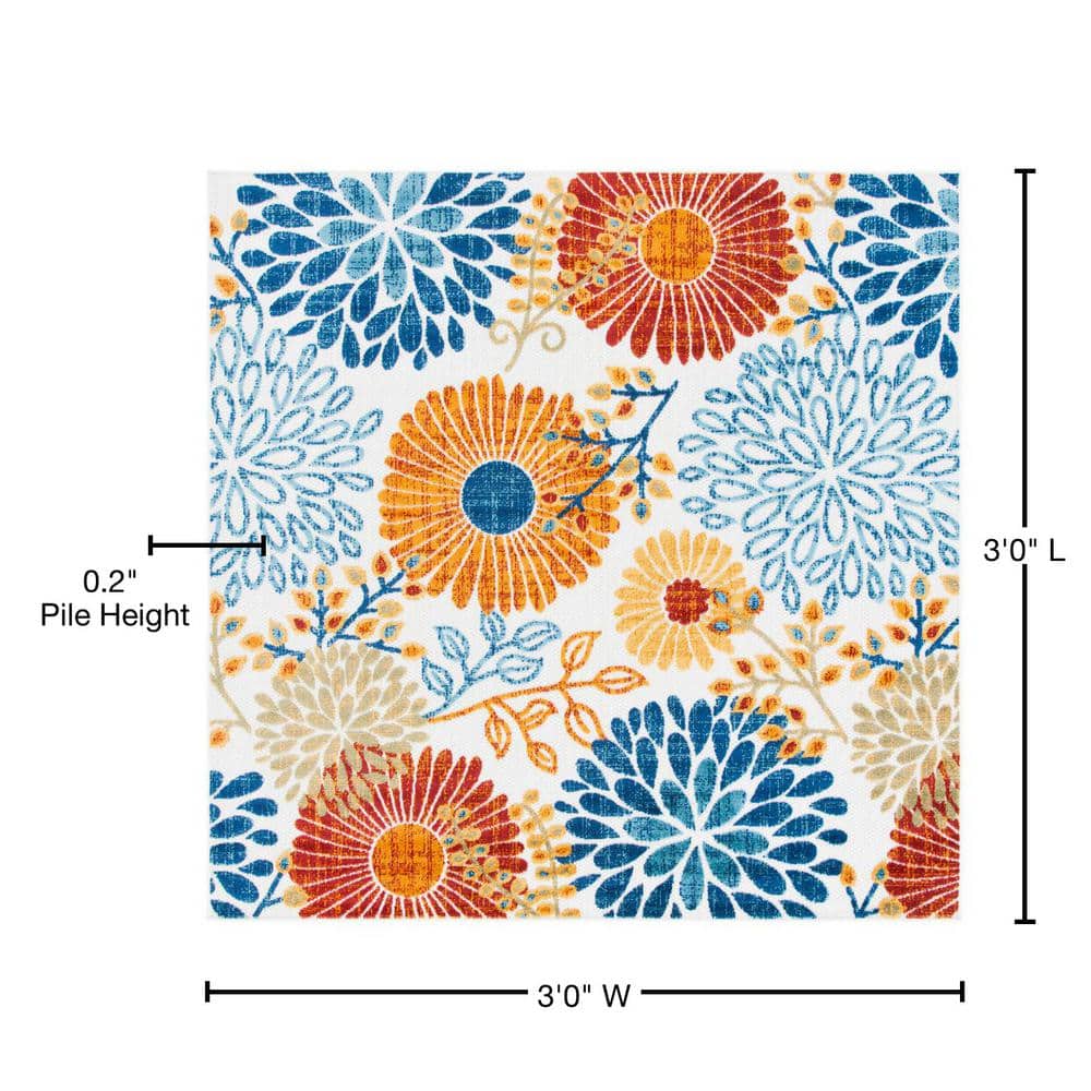 Garnet Cream & Red Floral Easy-Care 3' Square Area Rug