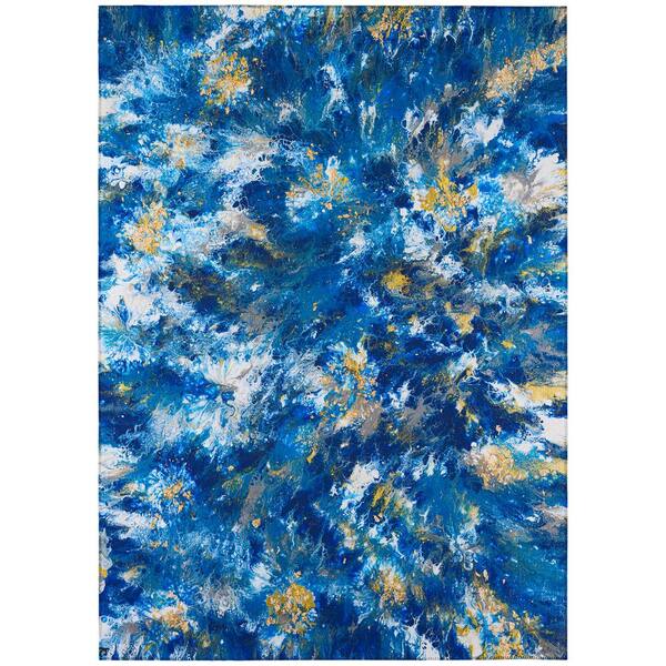 Addison Rugs Karina Blue 9 ft. x 12 ft. Geometric Indoor/Outdoor Area