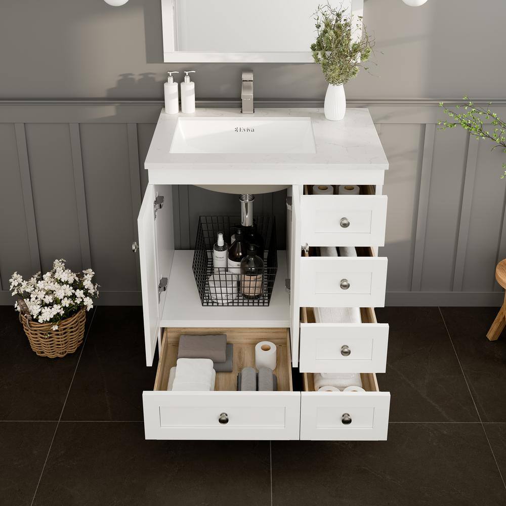 White 30" Bathroom Vanity with Carrara Quartz Countertop