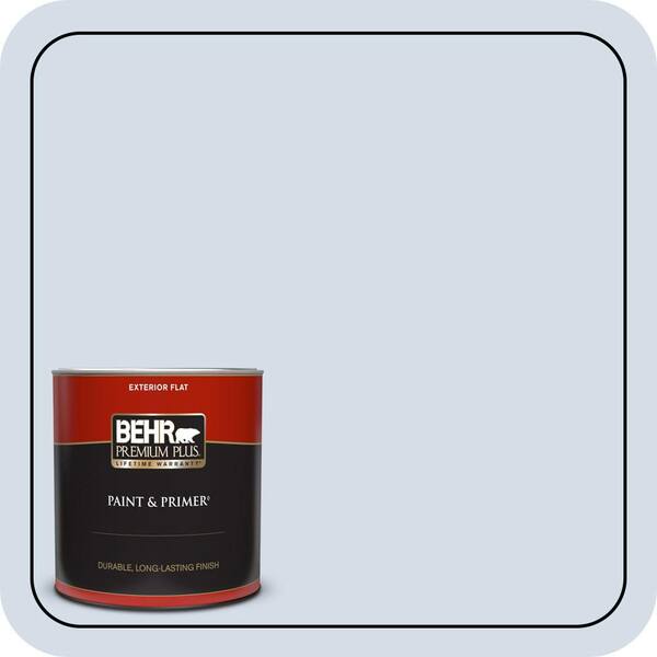 BEHR PREMIUM PLUS 1 qt. #590E-2 Snow Ballet Flat Exterior Paint & Primer