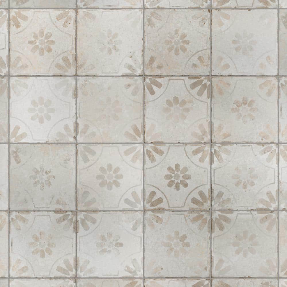 Rustic Farmhouse Floral Motif 17.63" Ceramic Floor & Wall Tile