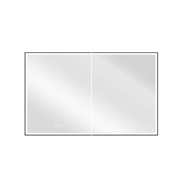 48 in. W x 30 in. H Rectangular Black Aluminum Recessed/Surface Mount LED Medicine Cabinet with Mirror,Outlet,Soft Close