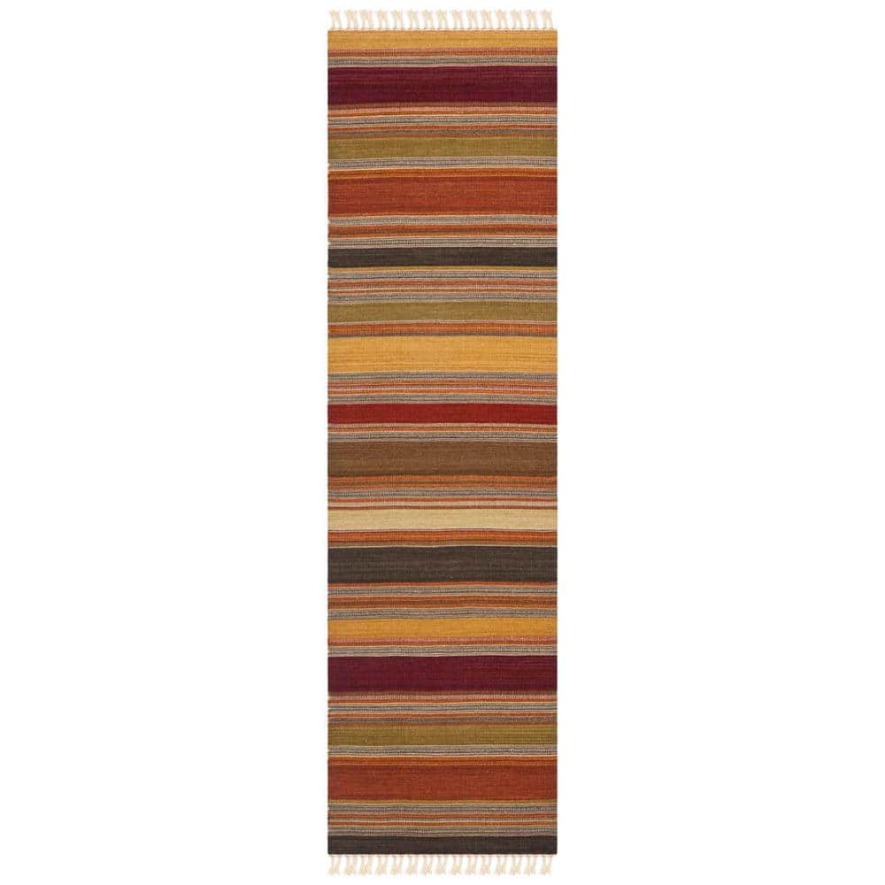 Handwoven Red and Gold Striped Wool Runner Rug