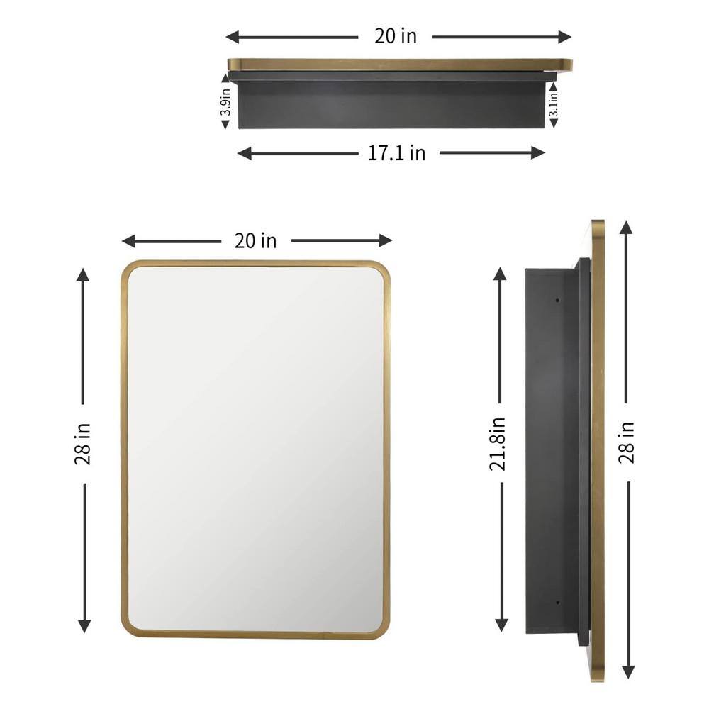 Gold Metal Framed 20" x 28" Rectangular Medicine Cabinet
