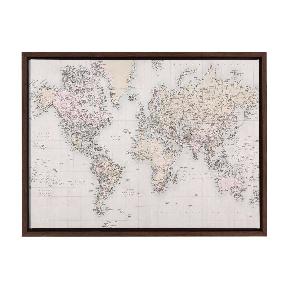 Sylvie "Vintage World Map" by The Creative Bunch Studio Brown Framed Art Print 24 in. x 18 in.
