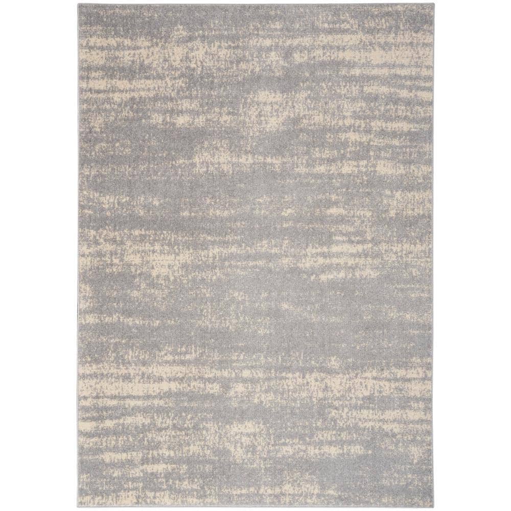 Modern Abstract Grey/Beige Synthetic 5' x 7' Easy-Care Outdoor Rug