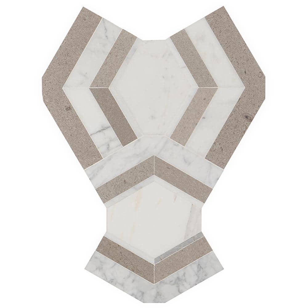 Cream and Gray Polished Marble Geometric Mosaic Tile