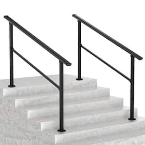 36 in. H x 68 in. W Black Wrought Iron Stair Railing Kit Handrails for Outdoor Steps Fit 4 or 5 Steps (2-Pack)