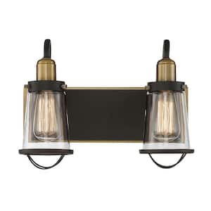 Lansing 13.5 in. W x 10 in. H 2-Light English Bronze/Warm Brass Bathroom Vanity Light with Clear Glass Shades