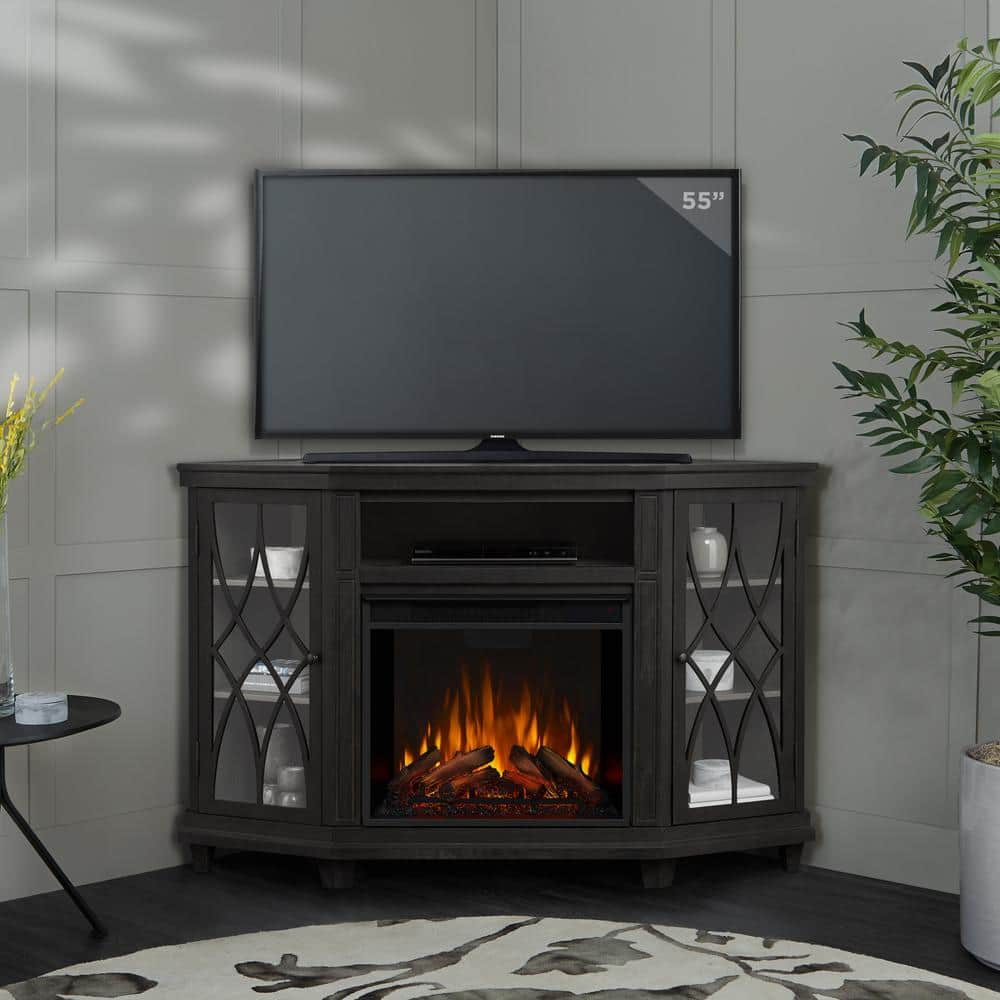 Real Flame Lynette 56 in. Corner Electric Fireplace in Gray 1750E-GRY ...