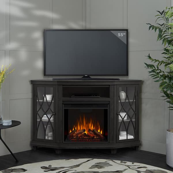 Real Flame Lynette 56 in. Corner Electric Fireplace in Gray