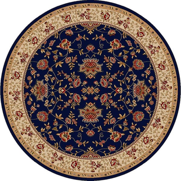 Como Navy 8 ft. Round Traditional Oriental Floral Area Rug