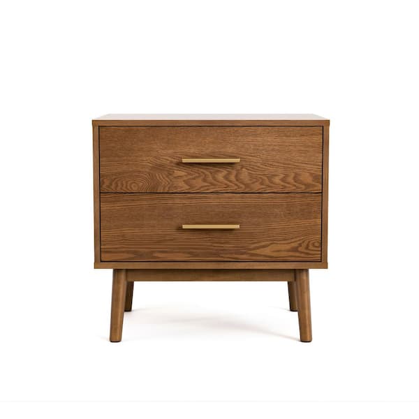 Riverstone Mid Century Modern Walnut 2 Drawer 23 in. W Nightstand