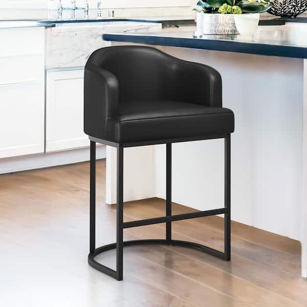 LUE BONA Crystal Black 26in. Counter Height Faux Leather Upholstered Bar Stool Kitchen Island Stool With Metal Frame Set of 2
