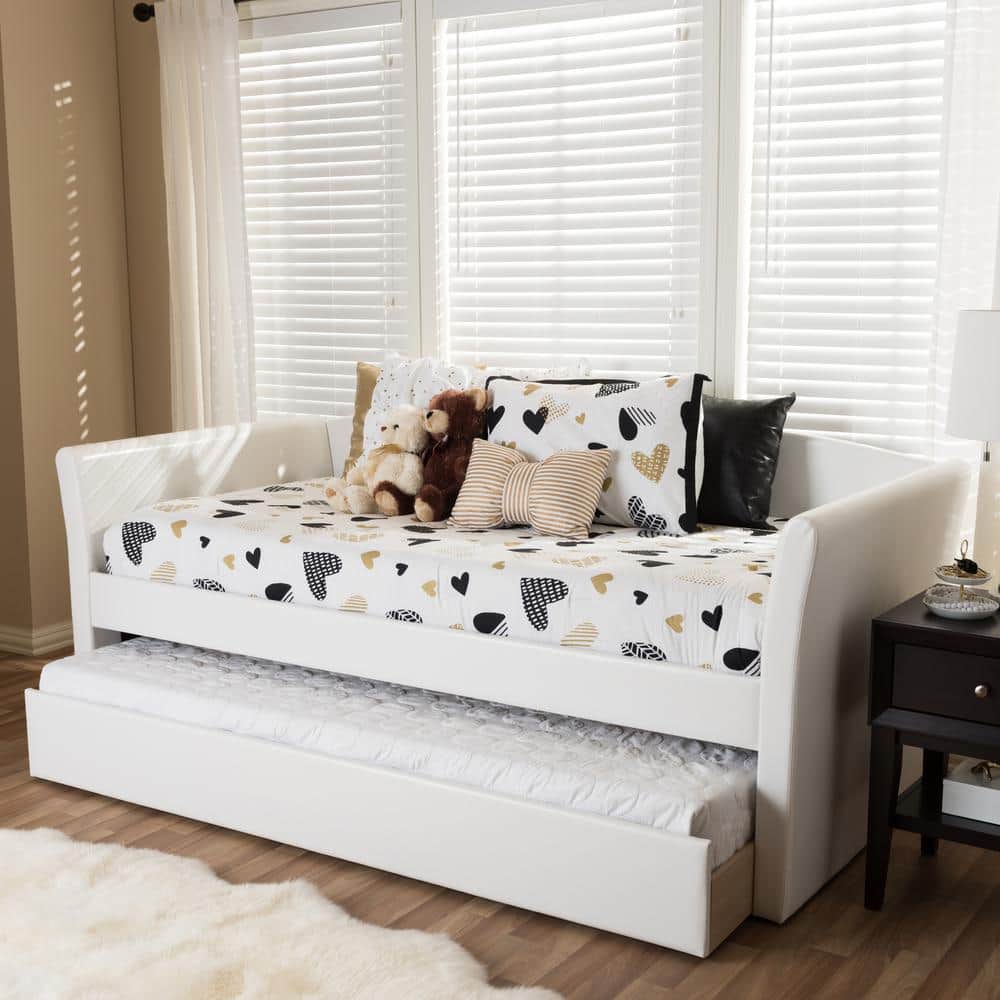Twin Camino Contemporary White Faux Leather Daybed with Trundle