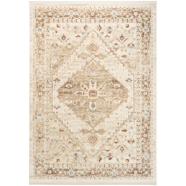 Pardis Ivory Taupe 5 ft. x 7 ft. Center medallion Traditional Area Rug