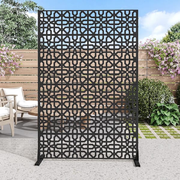 72 in. x 47 in. Black Privacy Screen Galvanized Freestanding Panel