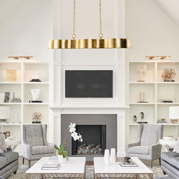 IHOMEadore 39.4 in. 5-Light Antique Gold Hanging Kitchen Island Chandelier Linear Pendant Lighting