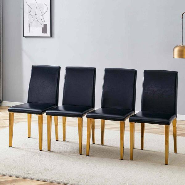 Polibi Black/Gold PU Leather Metal Frame Dining Chairs Set of 4