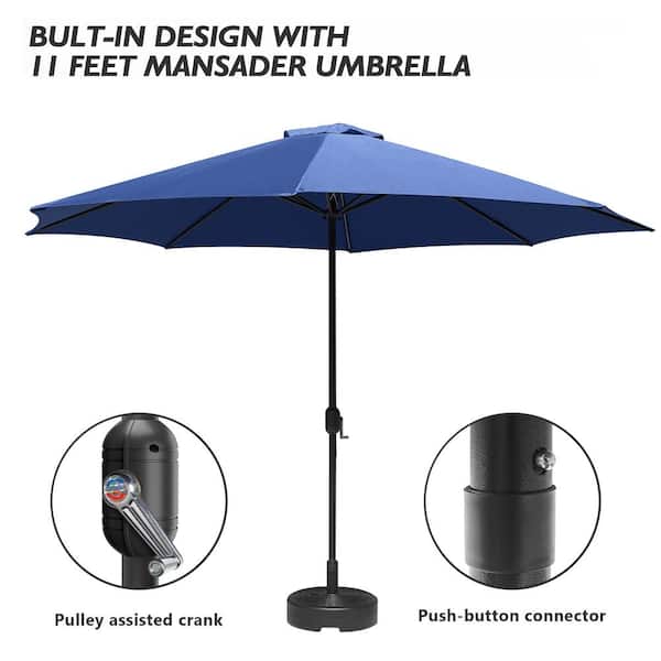11 ft. x 11 ft. Steel Patio Market Umbrella with Crank in Navy Blue