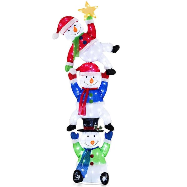 6 ft. 3D Pre-Lit Christmas Stacked Snowman with 155 LED Lights Zip Ties and Stakes