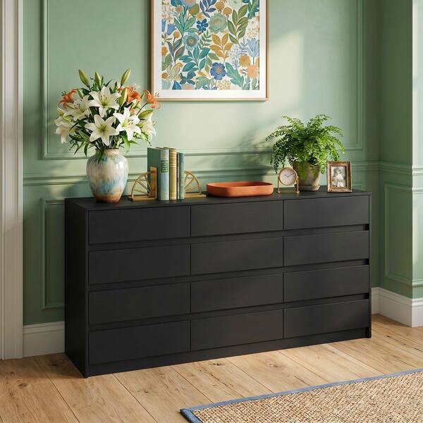 12 drawer black dresser Kingdely Drawers 63 in. W x 32 in. H Wooden Chest of Drawers, Dresser, Storage Cabinet for Bedroom Storage ensuring a sturdy All Semi Annual Sale J26 Off Shoulder 3D Appliques Size:15 Medium