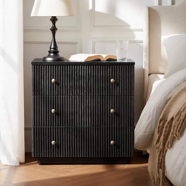 Lucas Charcoal 3-Drawer Solid Wood Fully Assembled Nightstand with Charging Station