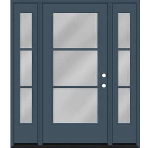 Legacy 64 in. x 80 in. Icon 3-Lite Modern Clear Glass LHIS D.Denim Mahogany Fiberglass Prehung Front Door Dbl 12 in. SL