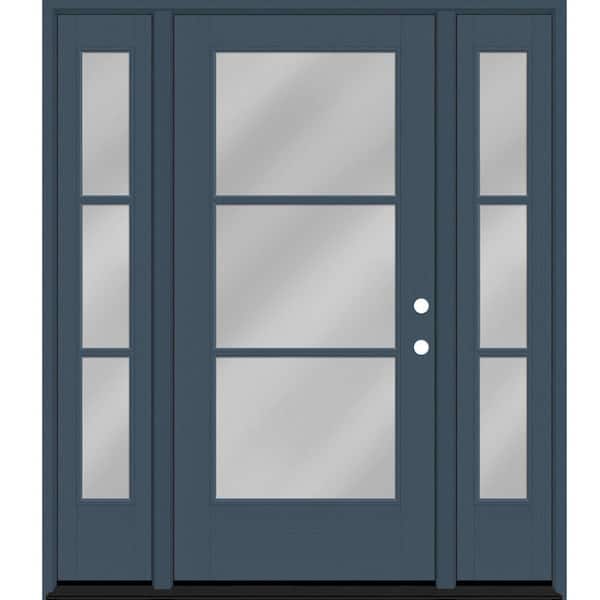Legacy 68 in. x 80 in. Icon 3 Lite Modern Clear Glass LHIS D Denim Mahogany Fiberglass Prehung Front Door with dB 14 in.