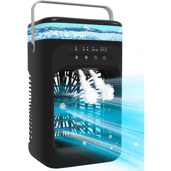 Adrinfly 2-4H Timer 11.6 in. Evaporative Mini Portable Air Cooler with 3-Speeds and 2-Mist Modes, 180° Oscillation, 7-Color Light