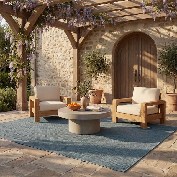 Valenne Diamond Aqua 5 ft. x 8 ft. Outdoor Area Rug
