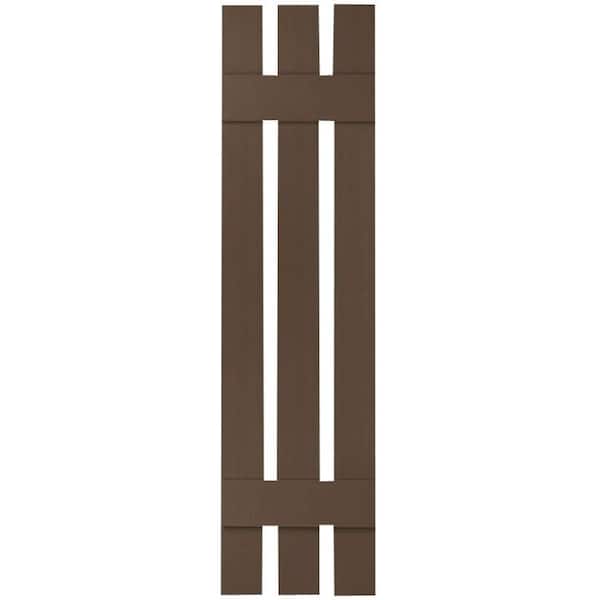 Ekena Millwork 12 in. x 44 in. Lifetime Vinyl TailorMade Three Board Spaced Board and Batten Shutters Pair Federal Brown