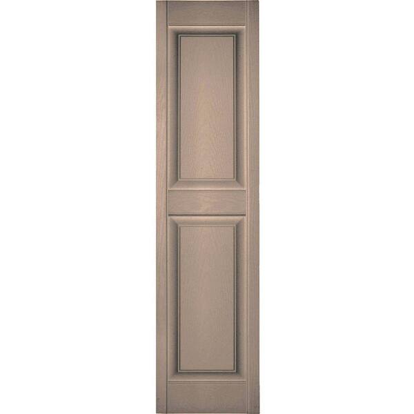 Ekena Millwork 14-1/2 in. x 54 in. Lifetime Vinyl TailorMade 2 Equal Raised Panel Shutters Pair Wicker