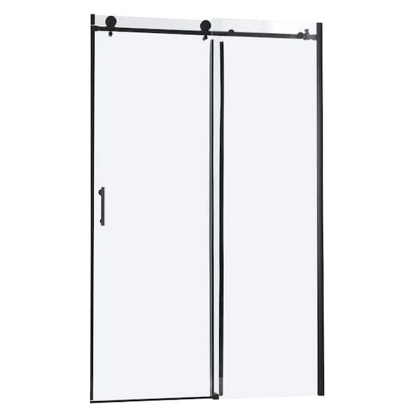 76 in. x 48 in. Bypass Semi-Frameless Single Sliding Enclosure Shower Door Tub Door with Clear Glass in Matte Black