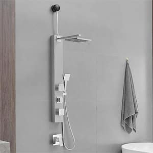 2-Jet Shower Tower Shower Panel System with Adjustable Square Raninfall Shower Head and Shower Wand in Brushed Nickel